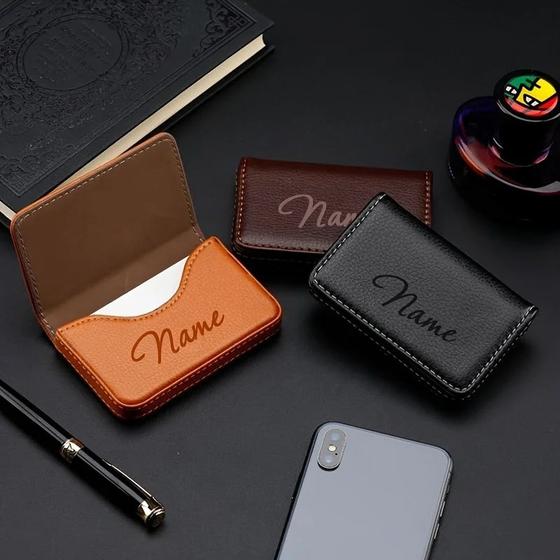 Personalized Name PU Leather Business Card Holder with Magnetic Closure Men's Custom PU Leather Wallet for Father's Day Gift
