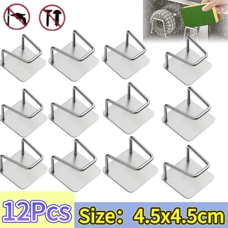 Soporte de esponjas de cocina, estante de acero inoxidable para fregadero, soportes adhesivos, escurridor, ganchos de pared, organizador de almacenamiento de accesorios