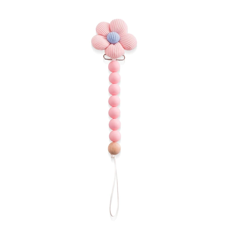 Pacifier Clip For Newborns Premium Safe Teething Clip With Silicone Flower Beads