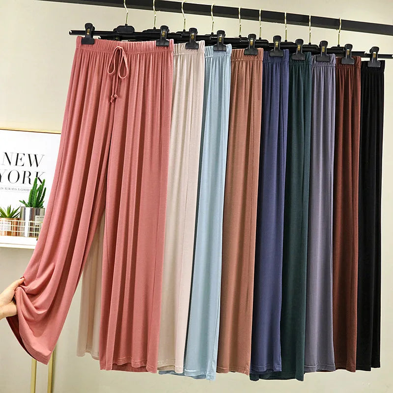 Women's Modal Straight Leg Pants - High Waist Casual Loose Slacks
