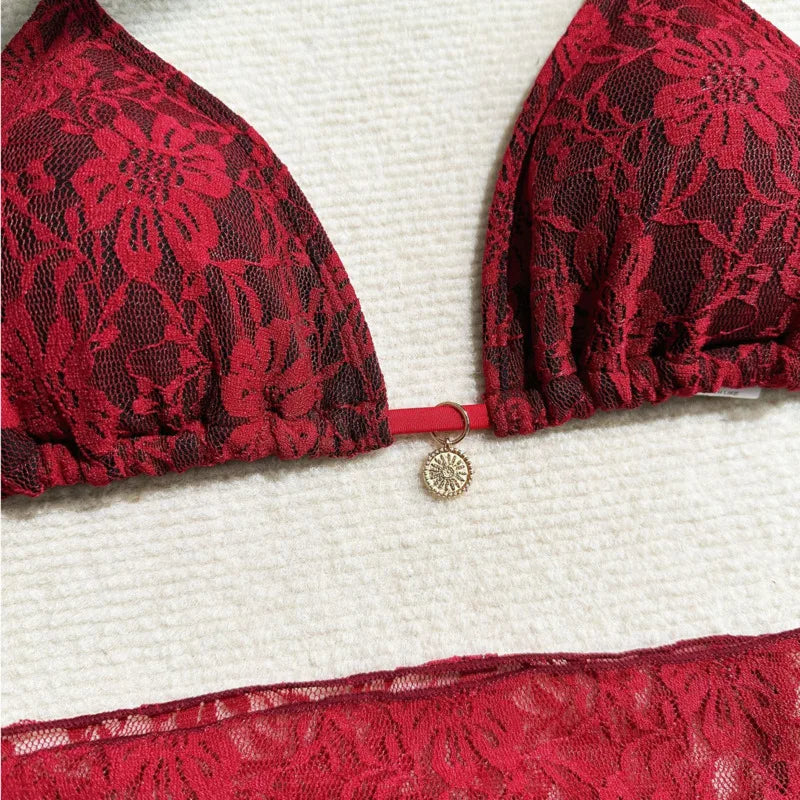 Women's Lace Contrast Brazilian Bikini Set – 3-Piece Sexy Swimsuit for Beach & Pool