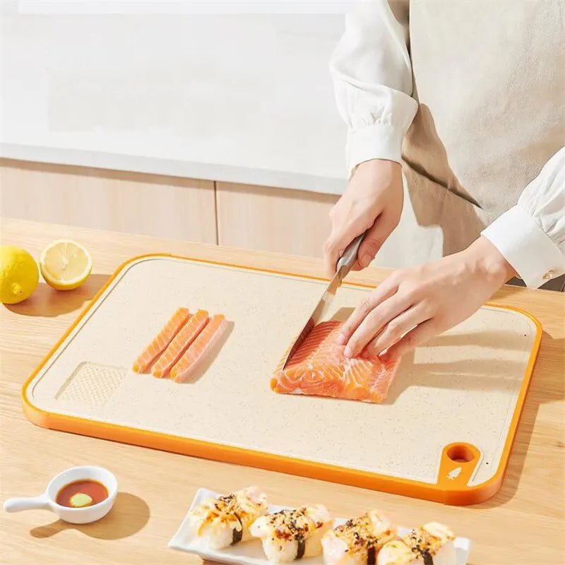 Tabla de cortar antibacteriana de doble cara para el hogar, la cocina, antimoho, antideslizante, de plástico, de paja de trigo, tabla adhesiva multifuncional
