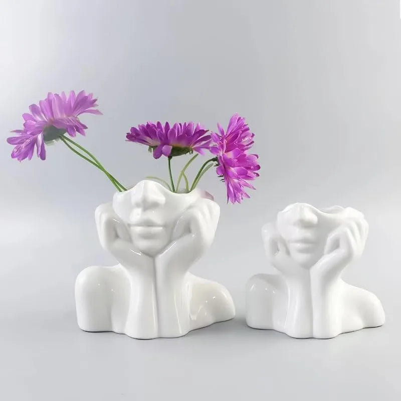Makeup Brush Holder Human Face Art Desktop Decoration Vase Compatible with Eyebrow Pencils Home Organizer Plastic Material