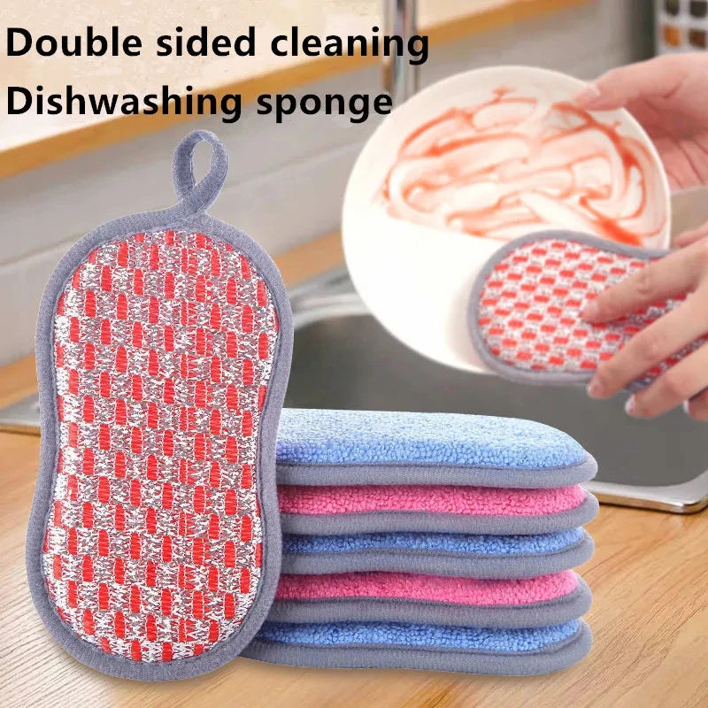 Esponja de limpieza de cocina, esponja de doble cara, estropajos para lavar platos, estropajo, paño de cocina, herramientas de limpieza de cocina