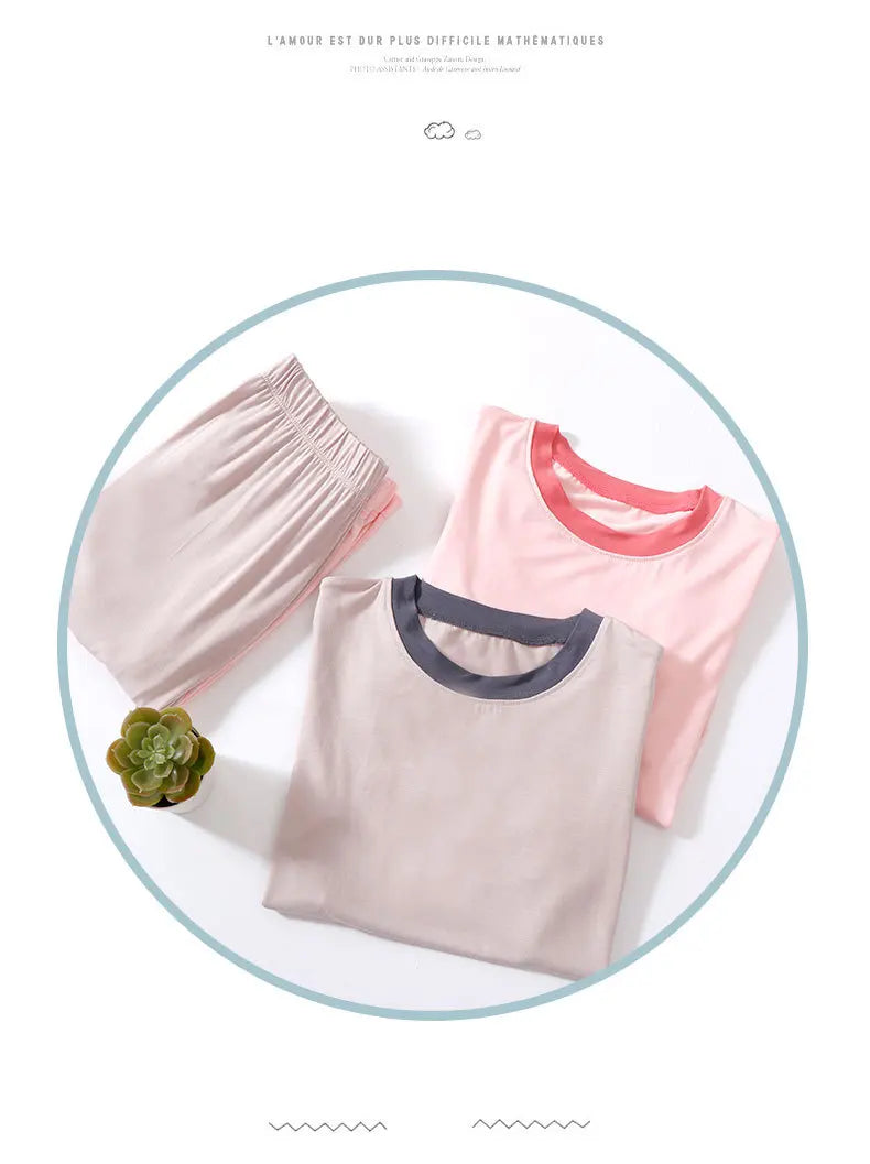 2026 Summer Thin Children Pajamas Contrast Color Soft Cooling Pajamas for Girls 10A Antibacterial Boys Sleepwear
