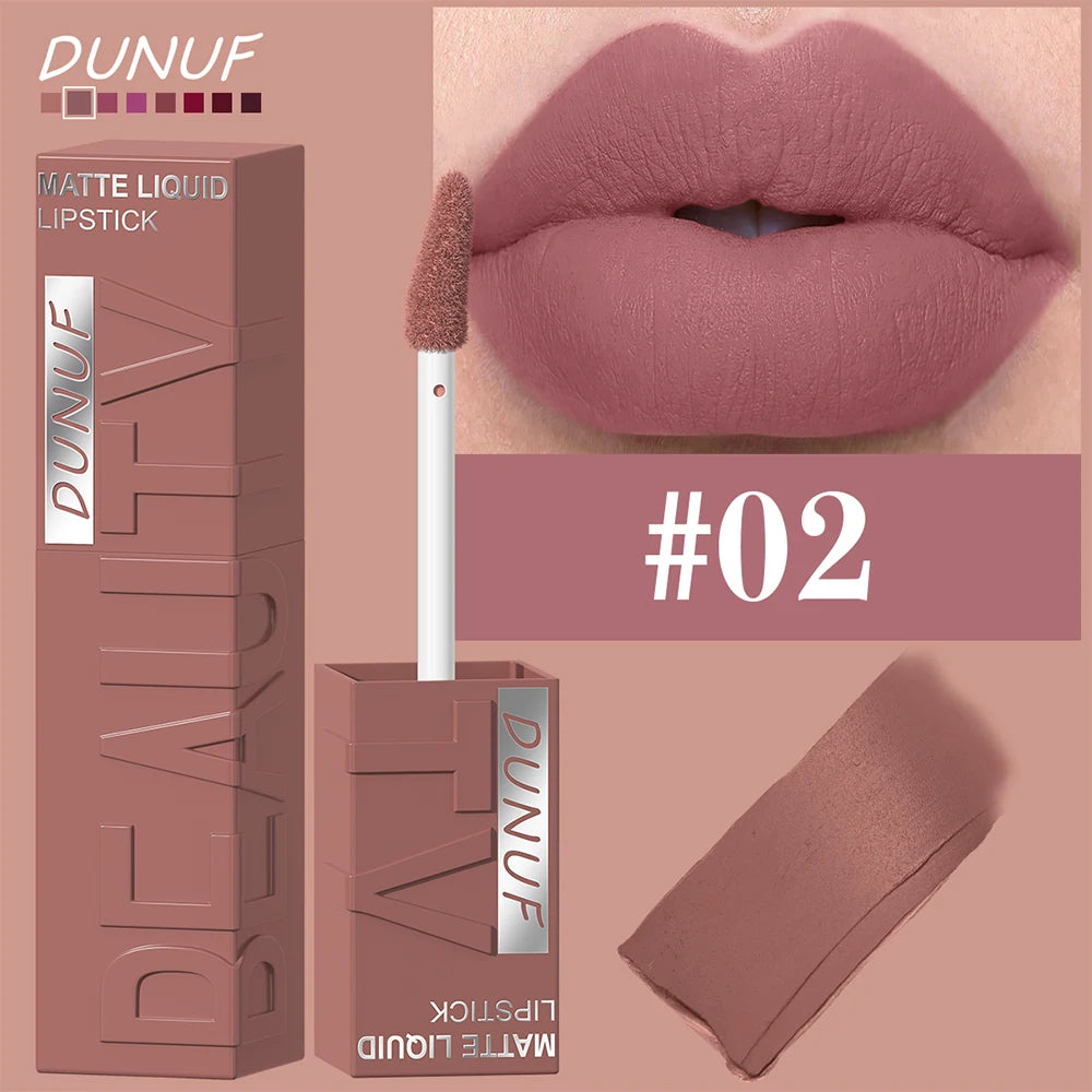 Dunuf 8 Color Matte Velvet Lip Gloss Waterproof Plumping Lipstick For Bold Women