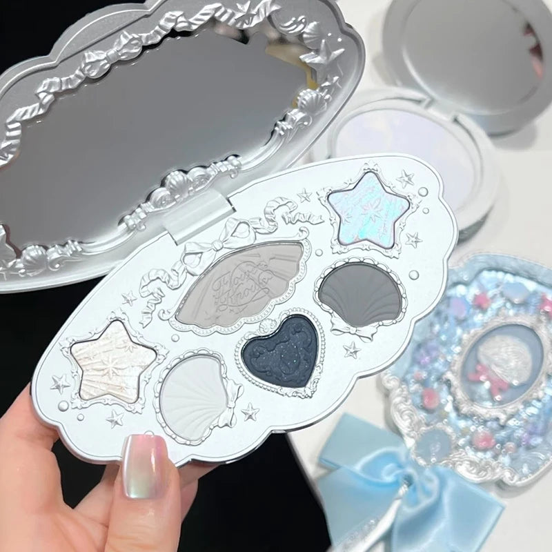 Flowerknows 6 Color Eye Shadow Palette Shell's Jewel Matte Pearl Metallic Glitter Eyeshadow Makeup Long-Wearing for Eyes