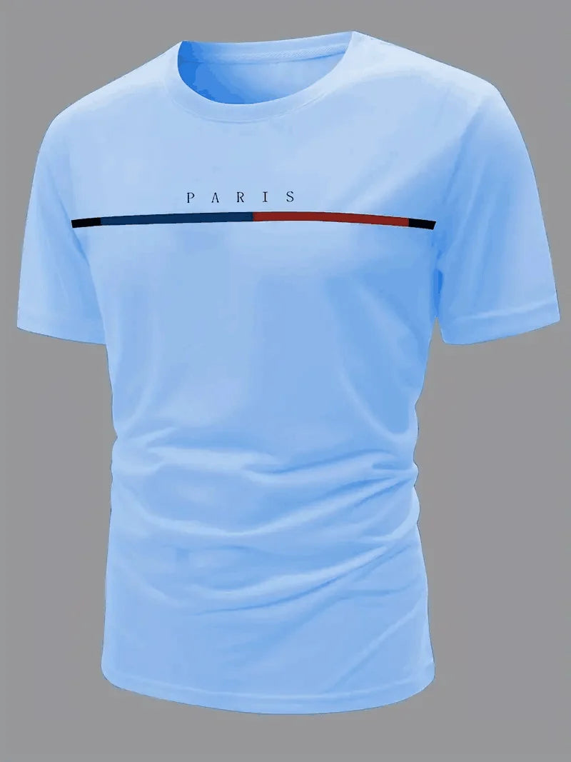 Paris Theme Pattern Print  T-shirt,Pattern T-shirt Men's Summer Wear,Men's Clothing