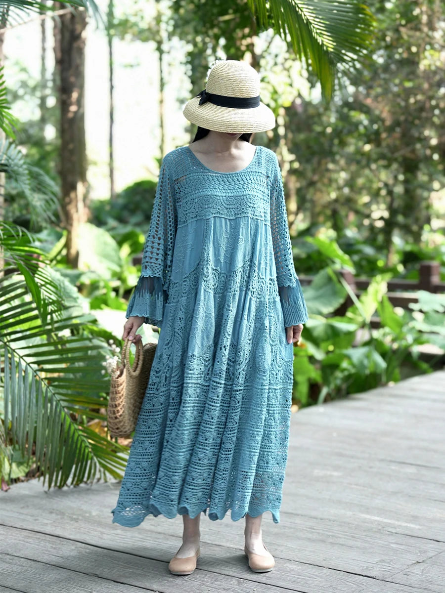 TIYIHAILEY Spring Summer Women Dresses Full Flare Sleevev Beige Loose Ladies Clothing Fashion Long Maxi 2026 New Blue Red Brown