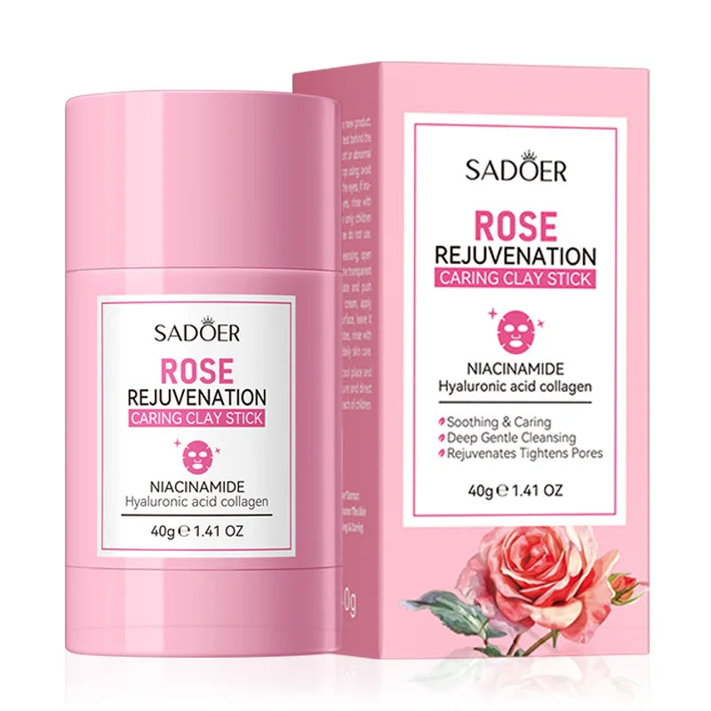 SADOER Green Tea Rose Mud Face Mask Stick Clay Facial Masks Moisturizing Remove Blackhead Anti-aging Facial Cleansing Mud Masks