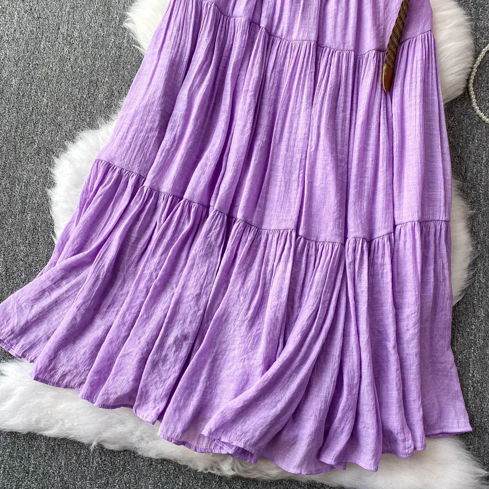 Women's Spring Summer 2026 White Midi A-line Cake Skirts With Sashes