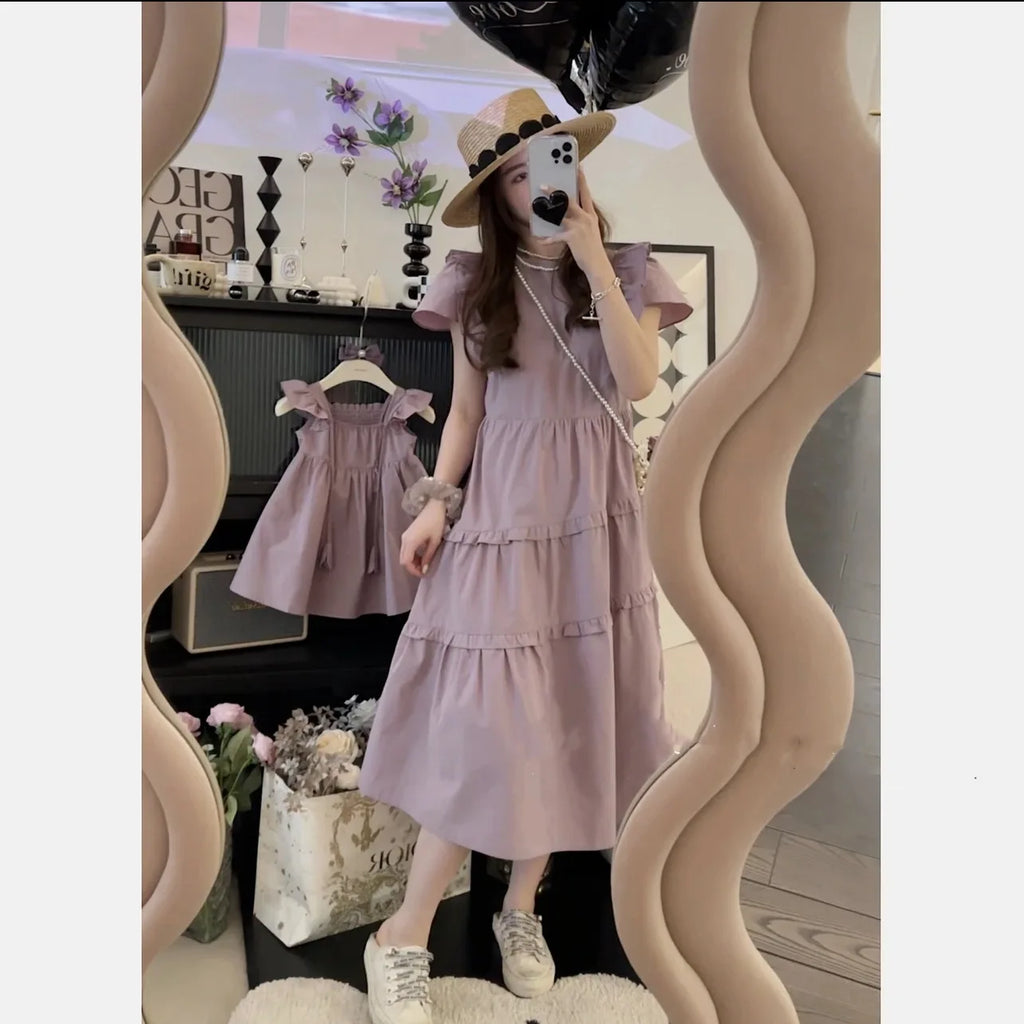 Korean Parent-child Clothing Mother and Daughter Clothing Dress Medium and Small Children Slim Pure Cotton Fashion