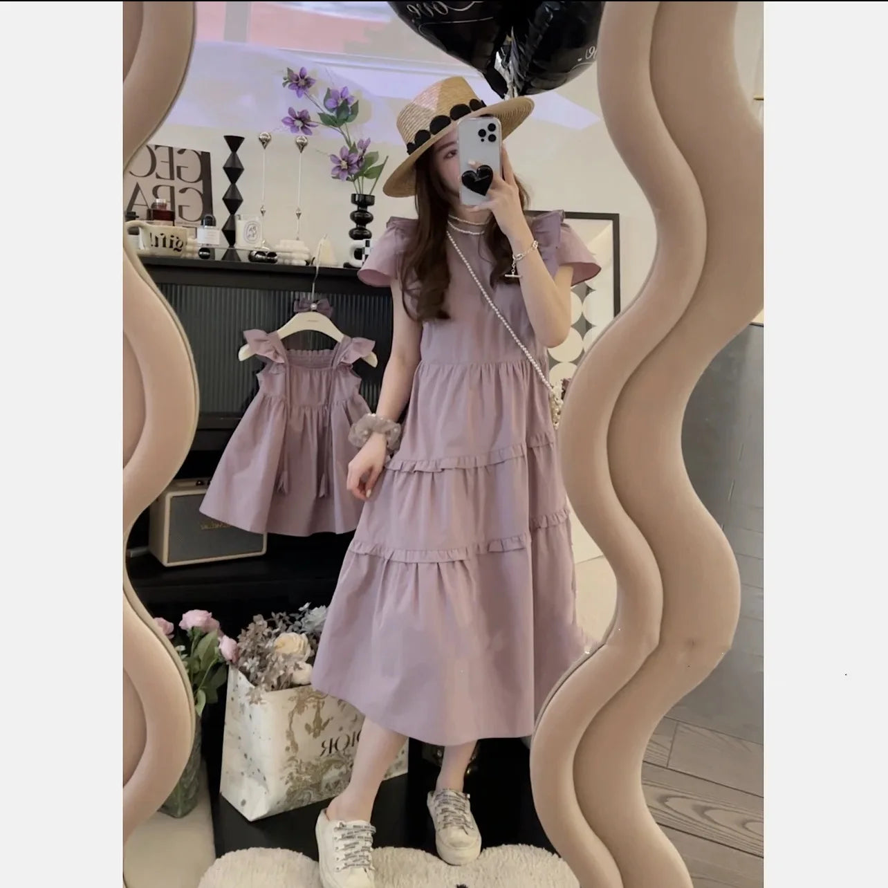 Korean Parent-child Clothing Mother and Daughter Clothing Dress Medium and Small Children Slim Pure Cotton Fashion