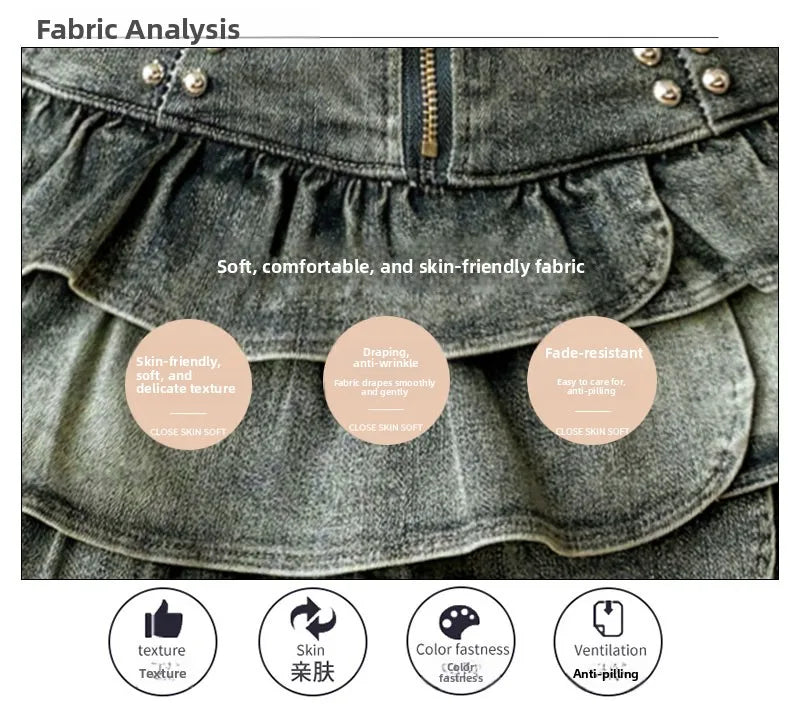 American Style Spicy Girl Design Elastic Denim Cake Short Skirt Women's Summer Pure Desire High Waist Slimming Pleated  S...