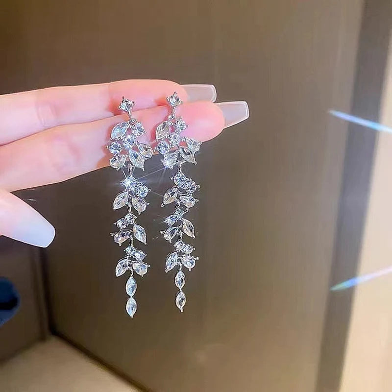 Exquisite Leaves Crystal Flower Stud Earrings For Women'S Aaa Zircon Rose Butterfly Tassel Earring Bride Wedding Jewelry
