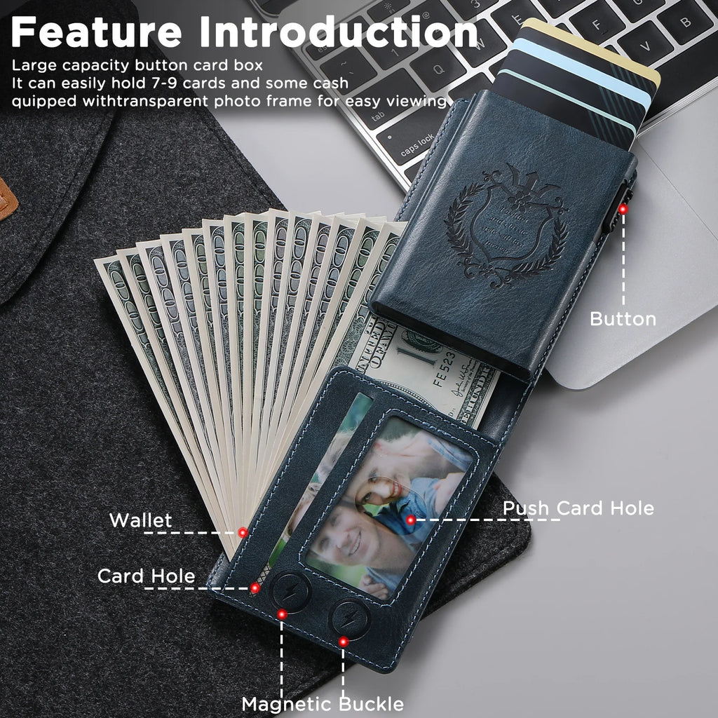 SUTENI Card Slot Wallet Flip Cover Faux Leather Card Box Pressing The Button Automatically Ejects The Card