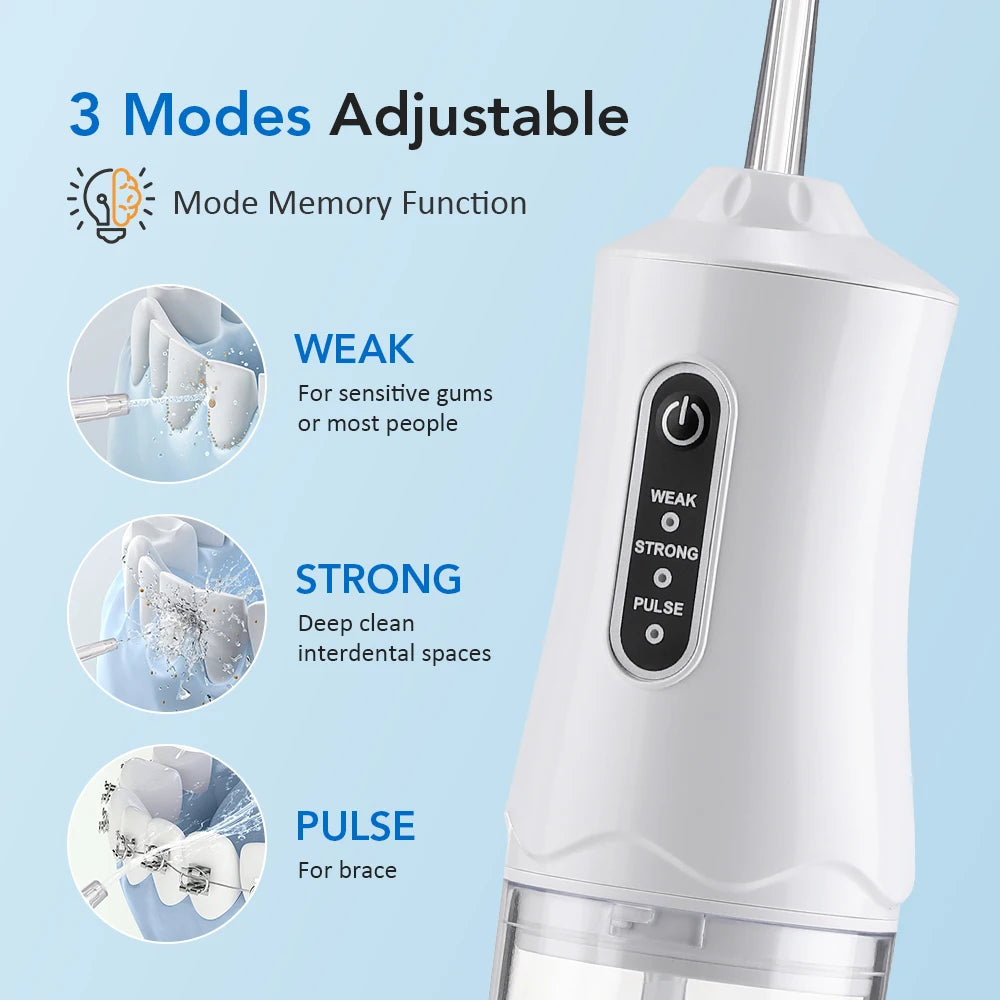 Portable Water Flosser 3 Modes 1200 Pulses/min 220ml Tank 500mAh Rechargeable 360° Nozzle Oral Irrigator Teeth Cleaner Home Use