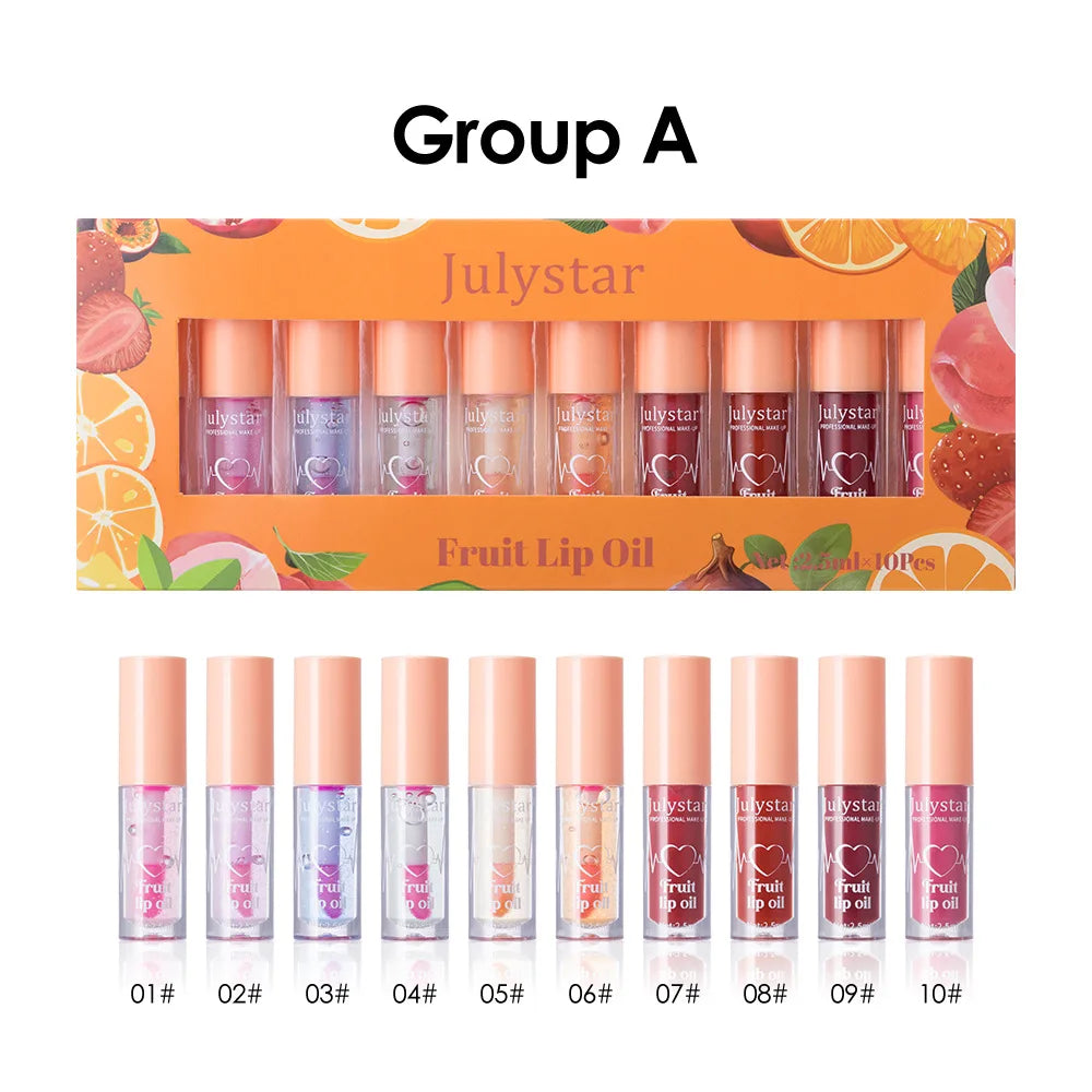 10Color Fruit Flavor Temperature Changing Lip Oil Set Hydrating Glossy Lip Gloss Brightening Water Light Lip Makeup Cosmetic Kit