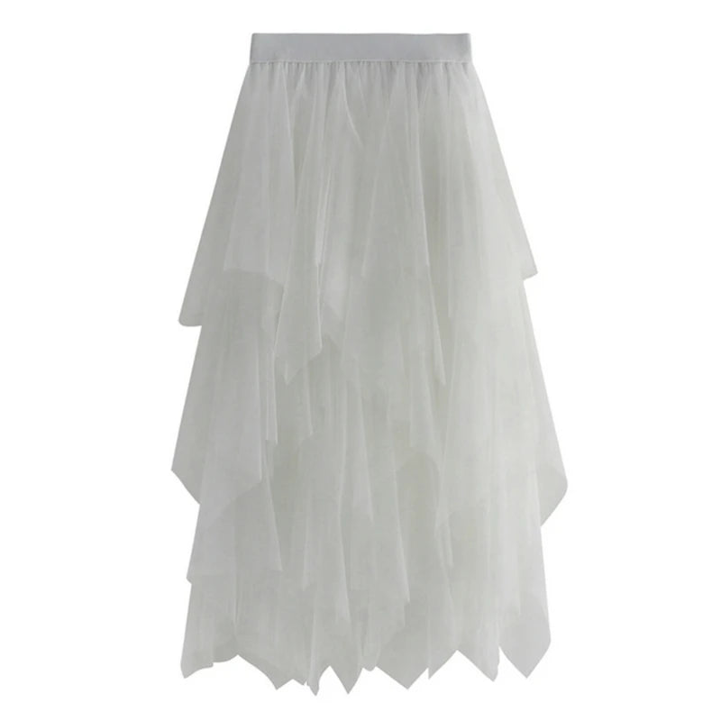 Solid Color A-Line Tulle Skirts for Women Girls Mesh Layered Skirt Summer High Elastic Waist Party Skirt Beach Club Fairy Skirts
