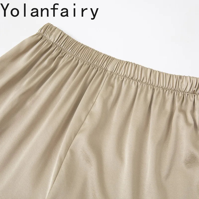 YOLANFAIRY 93% Real Mulberry Silk Pajamas for Woman 2026 Spring Summer High-end Sets Woman 2 Piece Short Sleeve Pijamas De Mujer