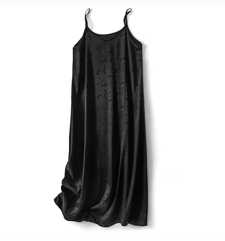 New Arrival Export Quality Genuine Silk Vinegar Satin Round Neck Rose Dress Innertank Skirt Women's Long Dress