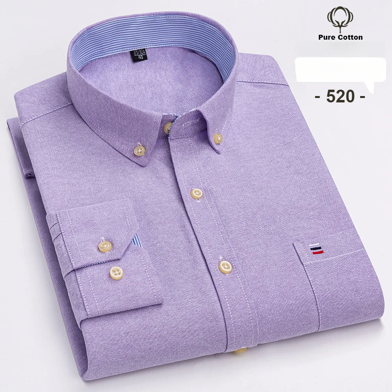 Over Size 7XL 100% Cotton Oxford Long-Sleeve Shirts for Men Slim Fit Formal Plain Shirt Office White Clothes Elegant Business To