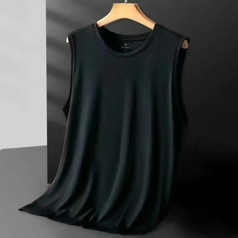 Men's Ice Silk Sleeveless Vest Thin Summer Sport Quick Dry Breathable Mesh Base Shirt Running Hurdles Training Clothes