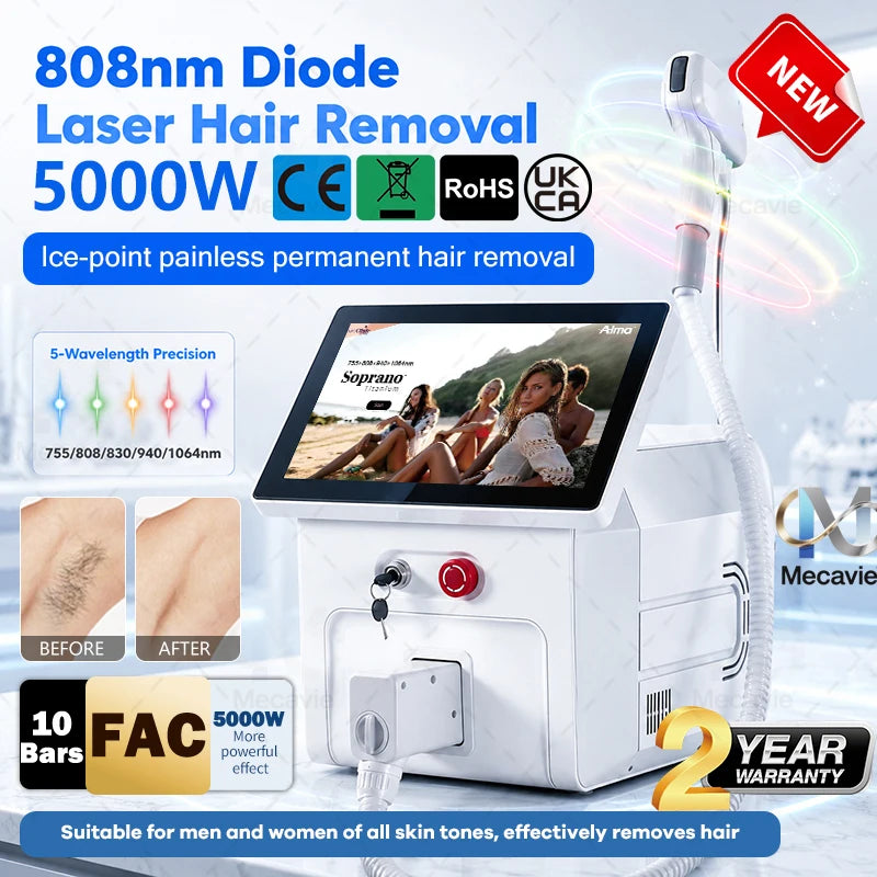 2026 New Diode Laser Hair Removal 755 808 830 940 1064nm 5waves Professional Cooling Head Design Delivers Painless Epilation