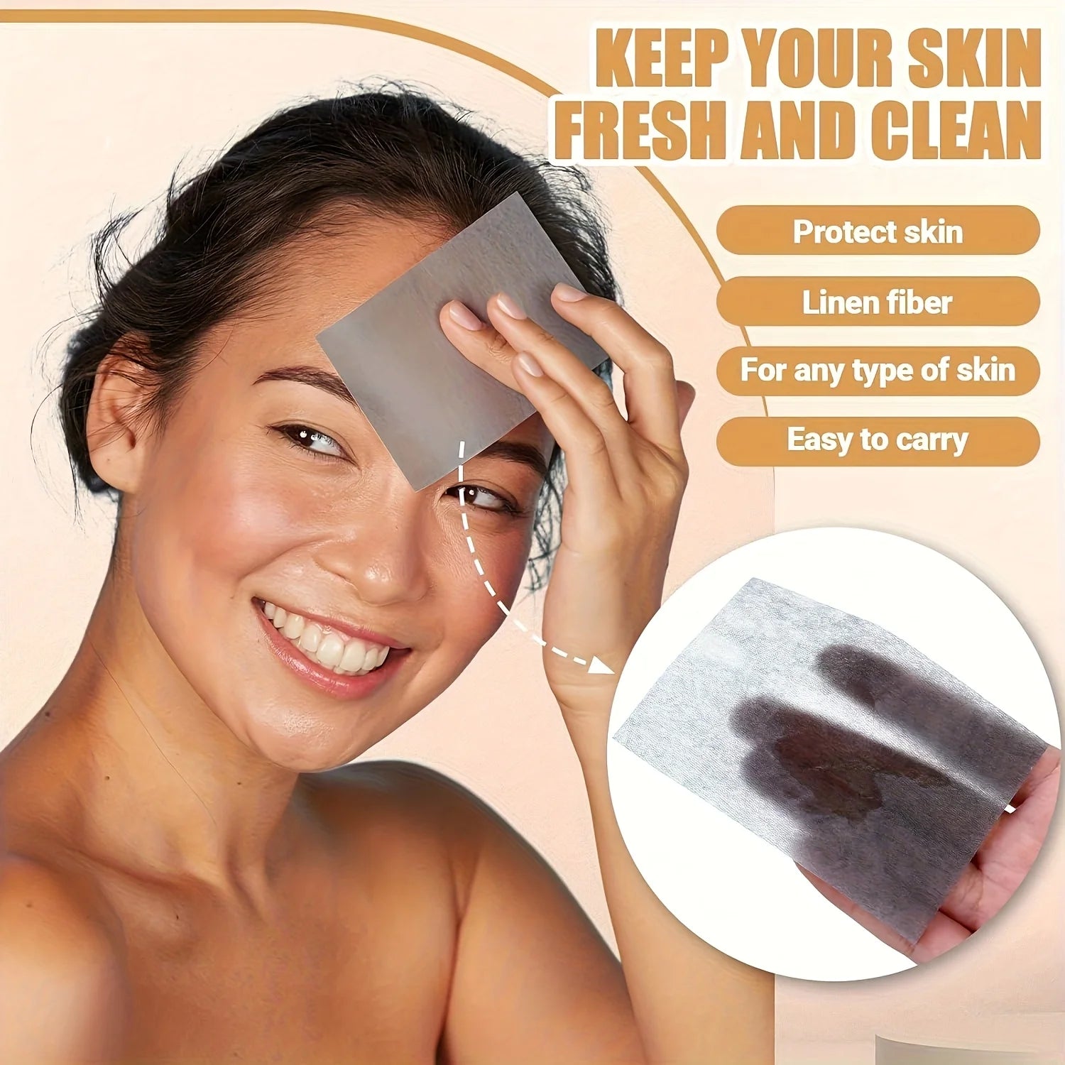 600Pcs/Celebrity-Approved, Perfect for Oily Skin! Refreshing Oil-Control and Pore-Shrinking Blotting Paper for the T-Zone in Summer, Suitable for Oily Skin, Portable Oil-Absorbing Paper with Plant Fragrance, Light Beige Skin