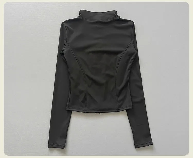 Women's Workout Jacket Stretch Fitted Zip Front Long Sleeve Running Yoga Slimming Waist-Cinching Stand Collar Quick-Dry Sportswe