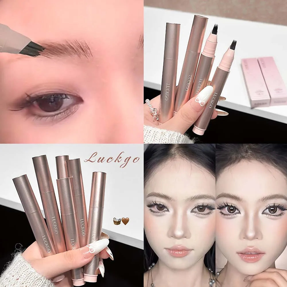 Natural Hair-Like Stroke Liquid Eyebrow & Hairline Pen Multi Forks Outline Wild Eyebrow Easy To Wear Waterproof Makeup Pen