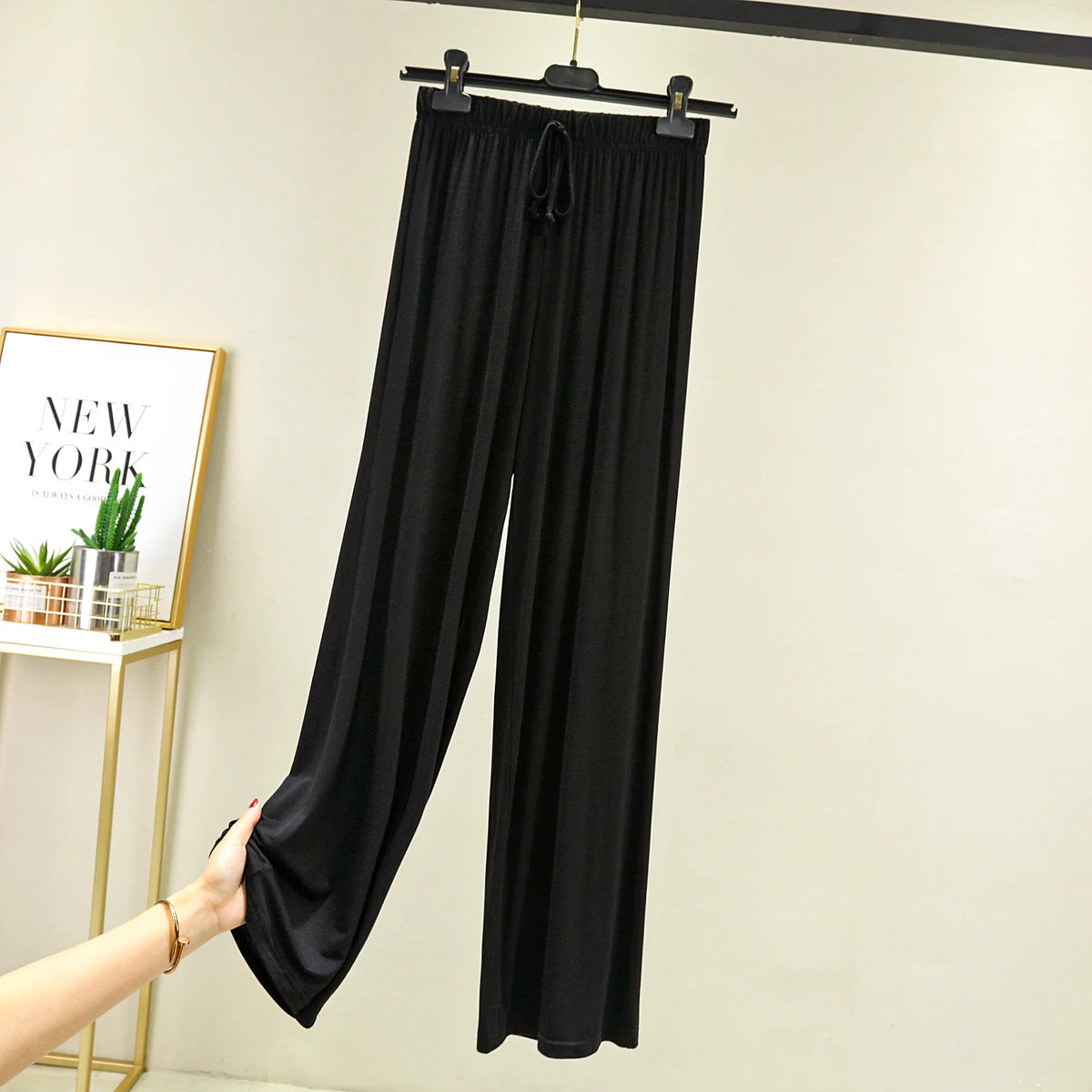 Women's Modal Straight Leg Pants - High Waist Casual Loose Slacks