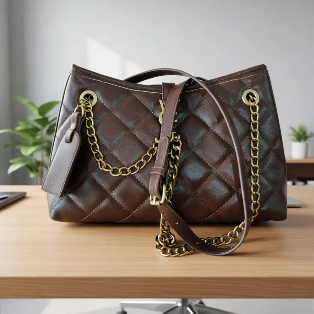 European Style This Year's New High-End Women's Diamond Grid Chain Bag Versatile for Work, Black Single Shoulder Crossbody Bag