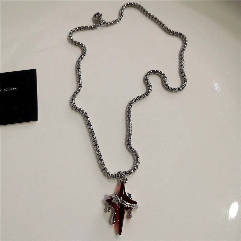 Punk Rock Y2K Black Star Cross Red Heart Pendant Ghost Claw Choker Chain Necklace Men Women'S Goth Vintage Grunge Emo Accessories