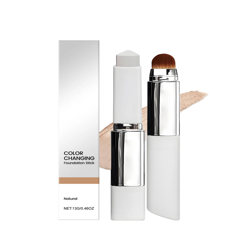Color Changing Foundation Stick Waterproof Sweatproof Lightening Full Coverage Concealer 2 in 1 Stick Foundation Makeup Brushes