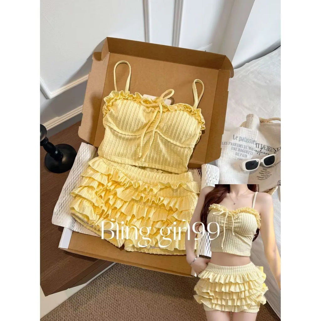 Sweet Sister Two-Piece Swimsuit Female Cake Skirt Slimming Female Polyester Fabric with Chest Pad No Steel Support