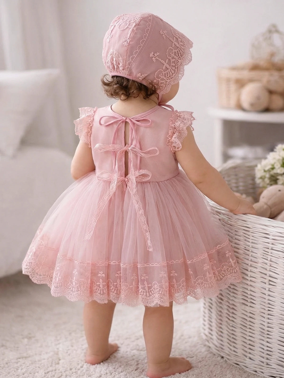 Baby Girl 0-2 Years Old Baby Wine Red Baptism Dress,Lace Net Skirt,Princess Dress,Wedding Flower Girl Dress,Birthday,With Hat