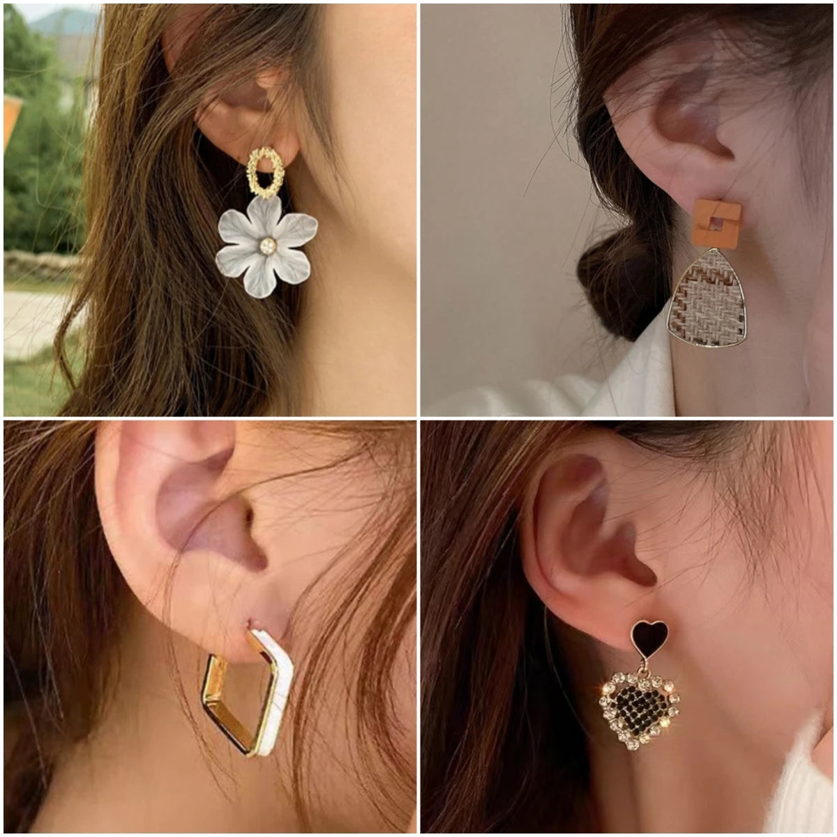 Drop Earrings For Women'S White Flower Heart Crystal Bow Round Circle Long Pearl Dangle Earrings Geometry Statement Jewelry