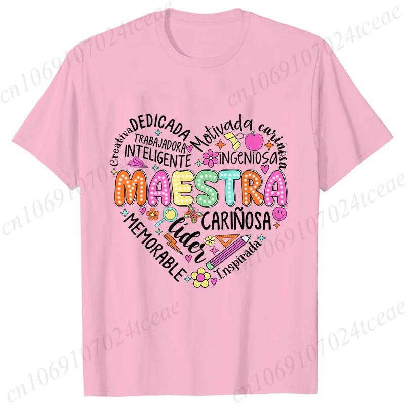 Spanish Maestra Women Girl T-shirt Casual Short Sleeve Round Neck Fashion Tee Shirt Teacher Comfy Tee Top Teacher Summer Clothes