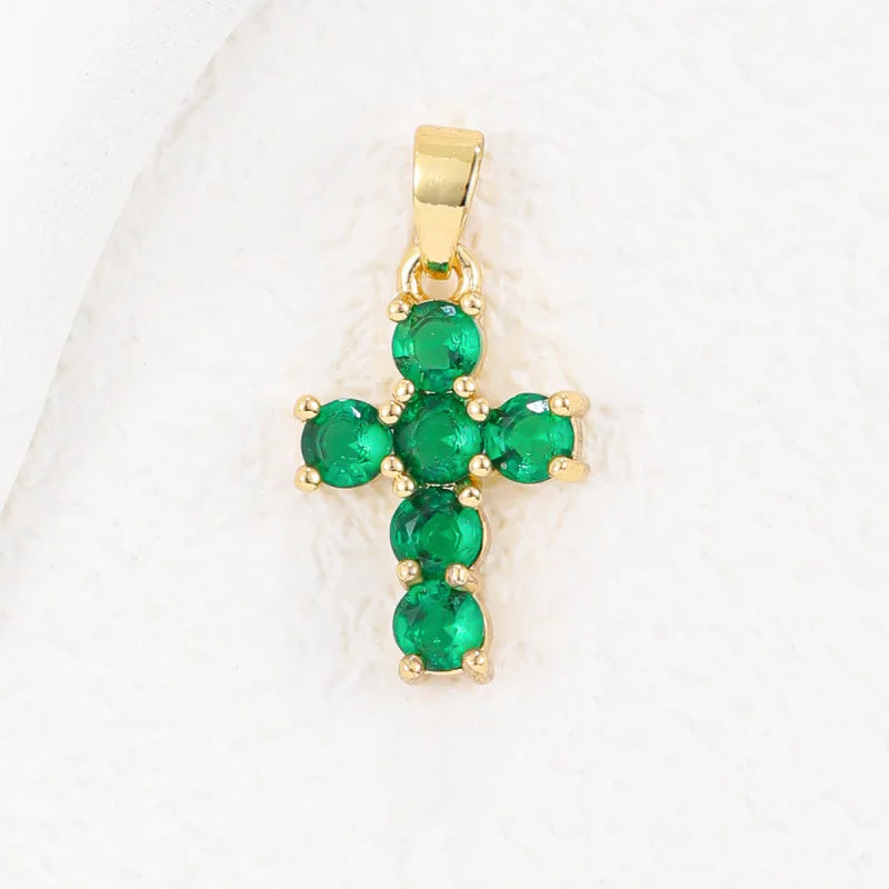 Collar de piedra natal para mujer con colgante de cruz de circonitas chapado en oro de 18 quilates, regalo elegante y atemporal