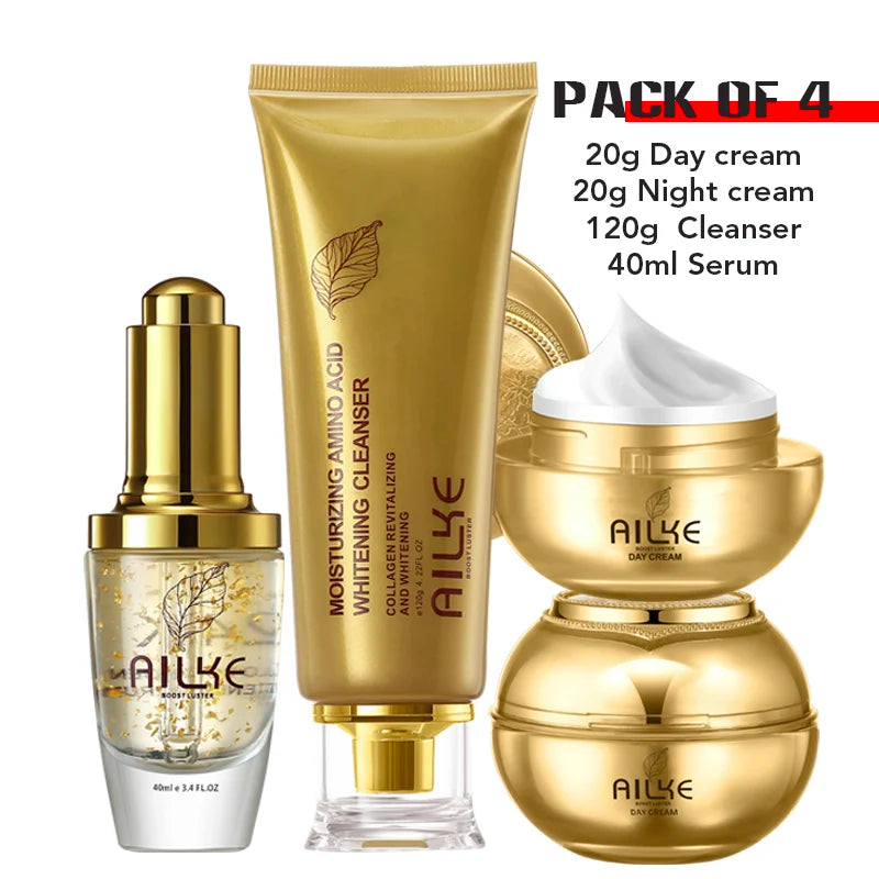 AILKE 24K Gold Collagen Whitening Skin Care Set - Anti-Aging