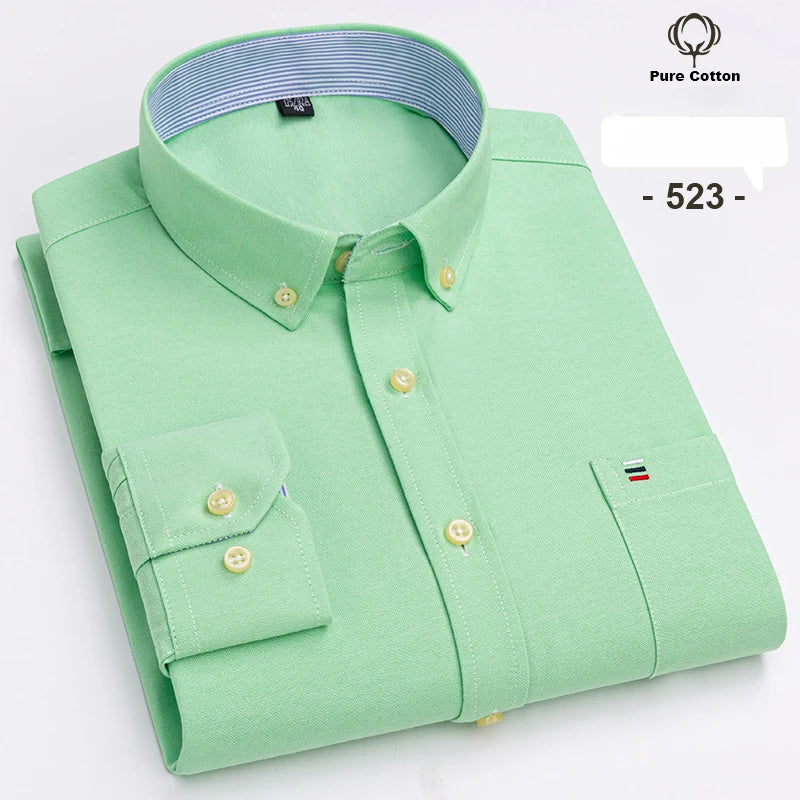Over Size 7XL 100% Cotton Oxford Long-Sleeve Shirts for Men Slim Fit Formal Plain Shirt Office White Clothes Elegant Business To