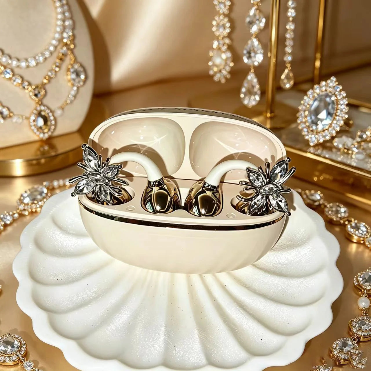 Universal Open Hook Bluetooth Headphones HD Noise Reduction Call Wireless Earphones , Come with Extra Crystal Diamond Butterfly
