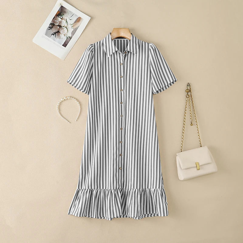 2026 Summer Striped Dress ZANZEA Women Elegant Work Dresses Short Sleeve Buttons Down Sundress Casual Holiday Knee Length Robe
