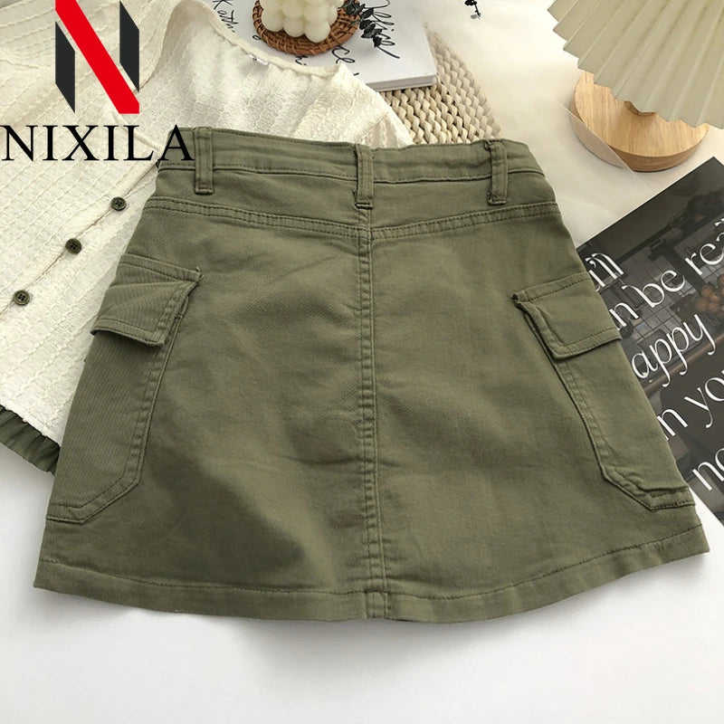 New in Women Summer Drawstring High Waist Denim Package Hip Half-body Skirt Korean Fashion Vintage Versatile Skirt Women Clothes