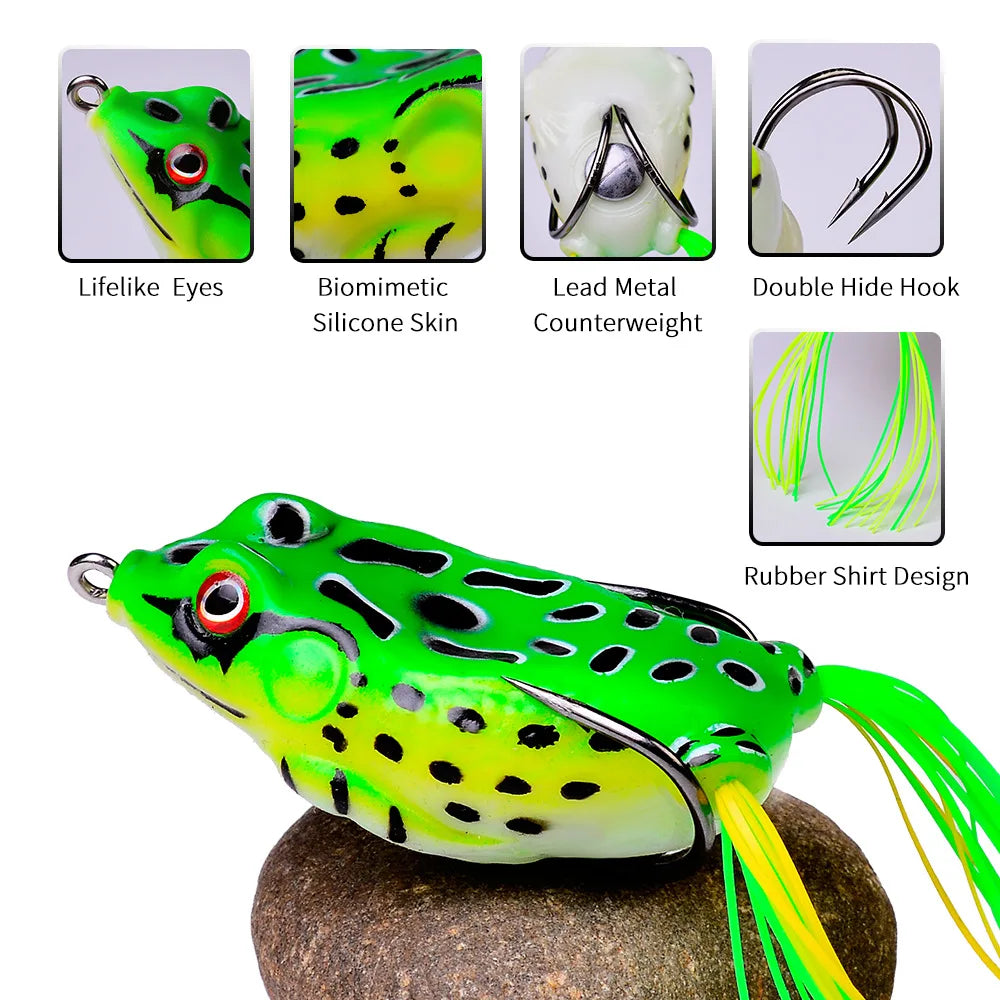 2PCS Soft Silicone Frog Baits, 5G, 8.5G, 13G Plastic Freshwater Fish Baits with Fishhooks, Top Water Rays, Artificial 3D Eyes