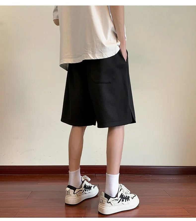 Men's Summer Ice Silk Thin Breathable Straight Leg Pants Five-Quarter Casual Shorts Polyester Fabric Comfortable Lightweight