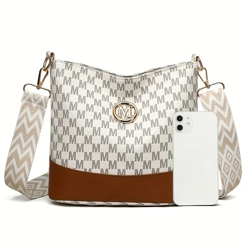 Elegant Women's Crossbody Bag with "M" Badge, Multi-Pocket Design, Adjustable Shoulder Strap, Perfect Gift for Women