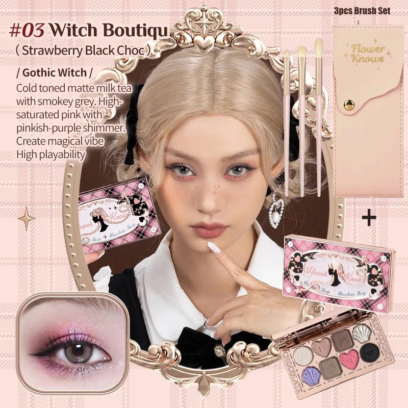 Flower Knows Chocolate Shop Eyeshadow Palette - 8-Color Matte Glitter