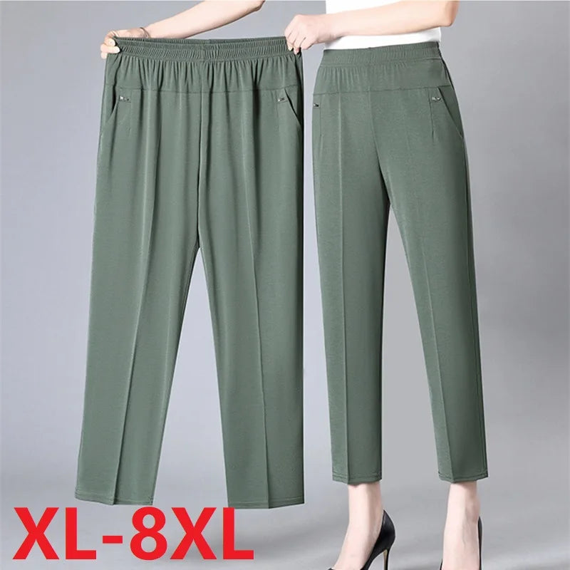 Middle Aged Women'S'S Pants 2026 New Summer Thin High Waiste Elastic Loose Straight Pants Female Casual Trousers 5Xl 6Xl 7Xl 8Xl